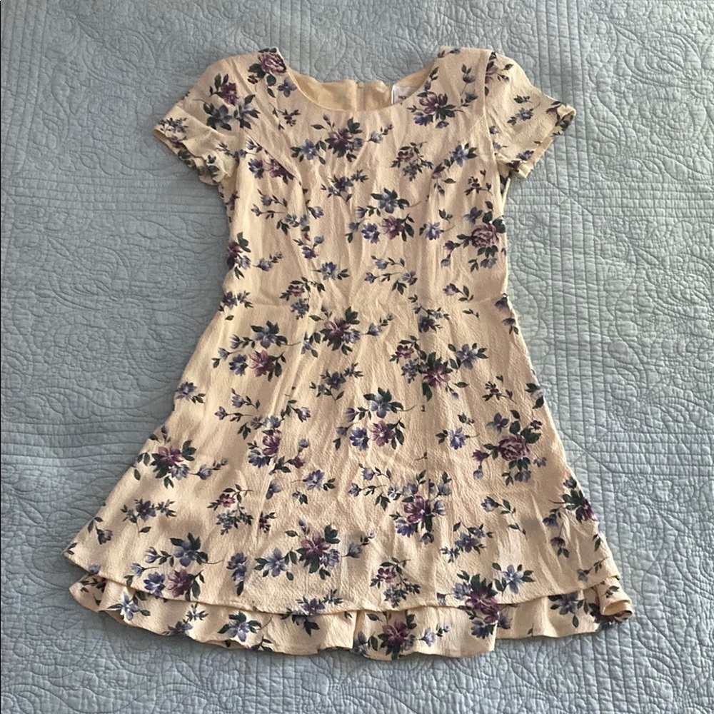 Vintage Floral Mini Dress in Butter Yellow